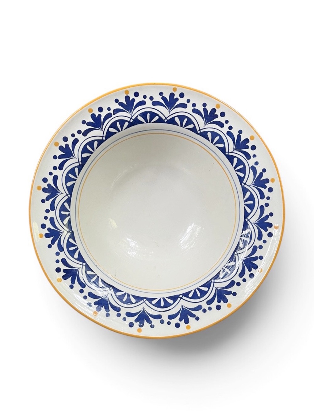 World Market Large Blue & White Decorative Ceramic Serving Bowl, 13”